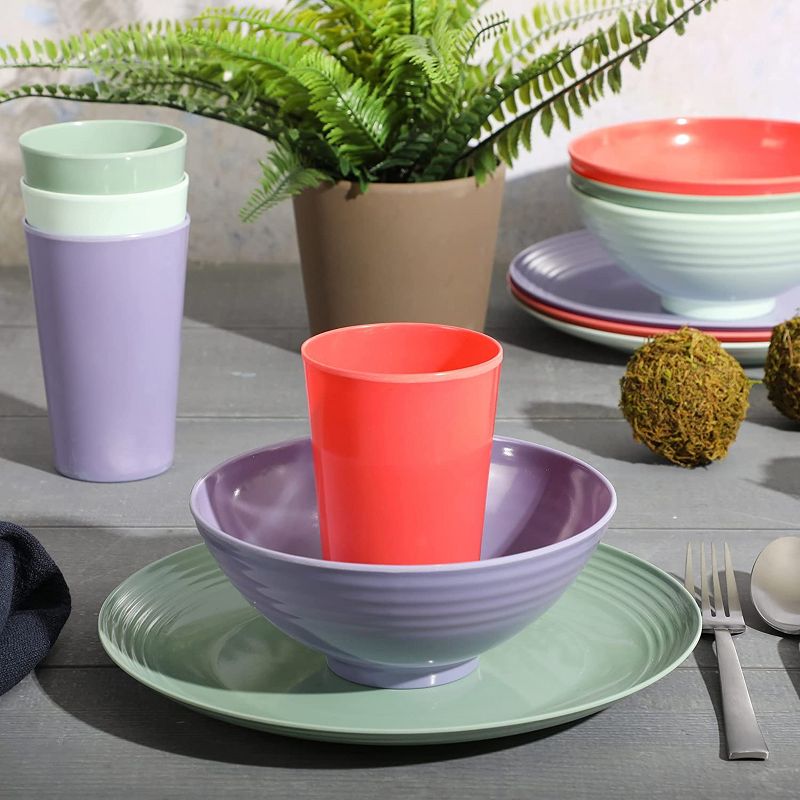 Gibson Home Zelly 12 Piece Round Melamine Dinnerware Set in Assorted Colors, 5 of 6