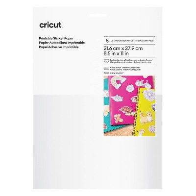 Cricut 8.5"x11" Printable Sticker Paper White: Craft Cutting Materials, Compatible with All Cricut Cartridges, 8 Sheets