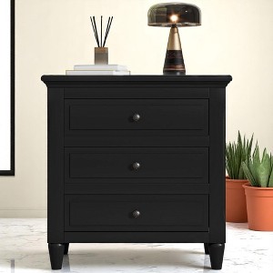 Mshliw 3-Drawer Nightstand for Bedroom, Solid Wood Frame Bedside Cabinet with Ball-Bearing Slides and Storage Drawers, Fully Assembled - 1 of 4