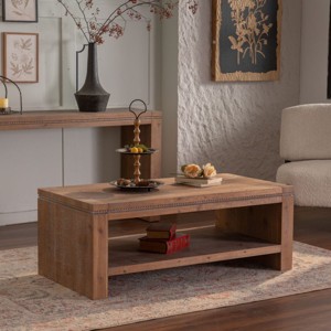 47" Rustic Solid Wood Coffee Table with Storage Shelf,2-Tier Rectangle Center Table for Living Room or Apartment-The Pop Home - 1 of 4