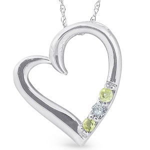 Pompeii3 Diamond & Peridot Heart Pendant 3-Stone 10K White Gold with 18" Chain - 1 of 4