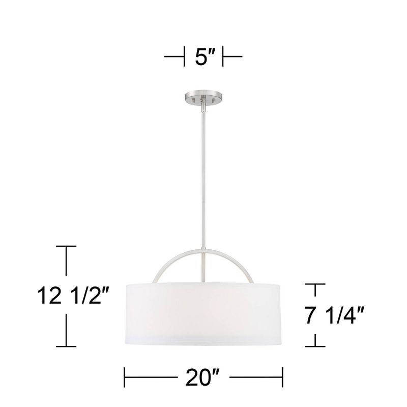 Possini Euro Design Brushed Nickel Drum Pendant Chandelier 20" Wide Modern White Linen Shade Fixture for Dining Room House Kitchen, 4 of 10