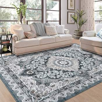 WhizMax Area Rug Boho Rugs Floral Distressed Rug Abstract Vintage Throw Rug, Gray