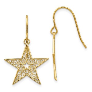 Black Bow Jewelry 18mm Filigree Star Dangle Earrings in 14k Yellow Gold - 1 of 4