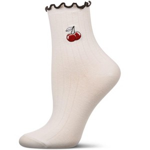 Memoi Women's Cherry Applique Cotton Blend Fashion Crew Sock - 1 of 3