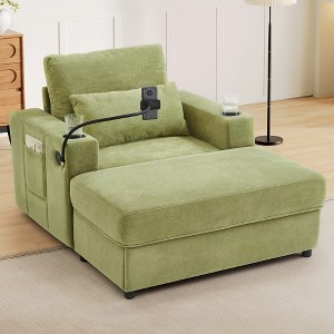Whisen Chenille Chaise Lounge Sofa Couch with Storage Ottoman, USB Ports, Cup Holders, Phone Holder & Side Pockets - 1 of 4