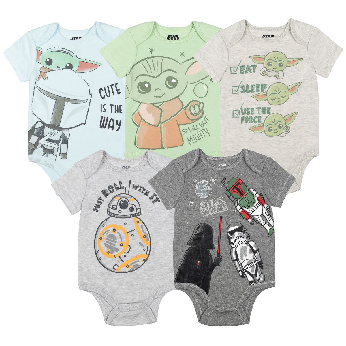 Star Wars Baby 5-Pack Short Sleeve Bodysuits Newborn to Infant