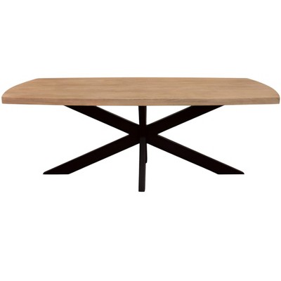 HomeRoots 82" Natural And Black Solid Wood And Iron Pedestal Base Dining Table