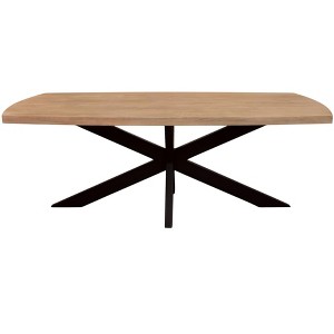 HomeRoots 82" Natural And Black Solid Wood And Iron Pedestal Base Dining Table - 1 of 4
