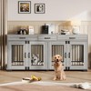 71 Inch Dog Crate Furniture for 2 Rooms, Wooden Double Crate Large Breed with Door, Dog Kennel Indoor, TV Stand End Table with Divider,Grey - 2 of 4