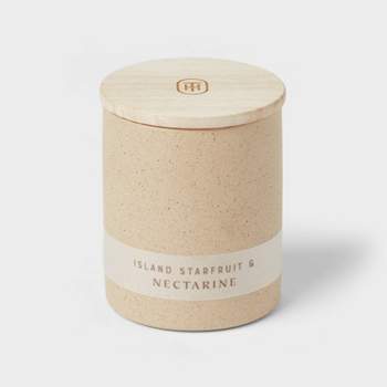 6oz Matte Textured Ceramic Wooden Wick Candle Ivory/Island Starfruit and Nectarine - Threshold™
