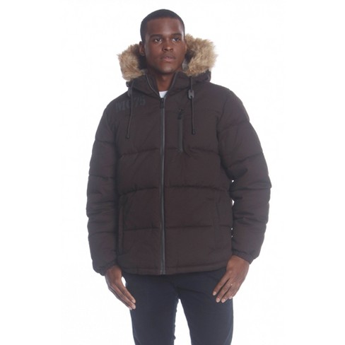 Members Only Men's Cotton Puffer Jacket-dark Brown-large : Target