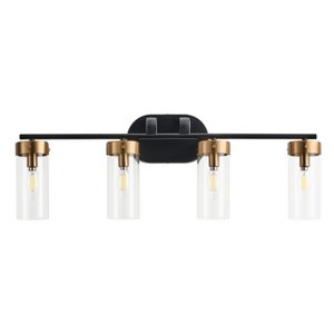 Modern 4-Light Vanity Light Fixture, Black and Gold Bathroom Wall Light with Clear Glass Shades - 1 of 4