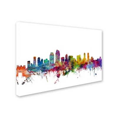 Trademark Fine Art -Michael Tompsett 'San Diego California Skyline' Canvas Art