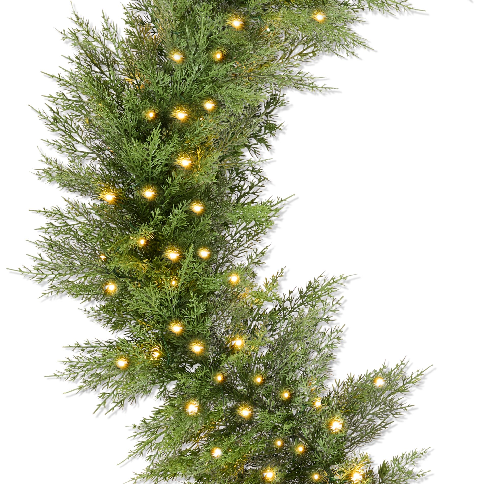Pre-Lit Cedar Cypress Christmas Garland w/ Twinkling LEDs, Realistic Indoor Holiday Decor for Door, Mantle, Battery