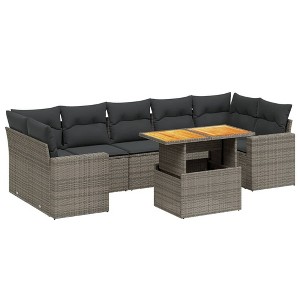 vidaXL Garden Sofa Set Grey PE Rattan, Powder-Coated Steel, Acacia Wood - 1 of 4