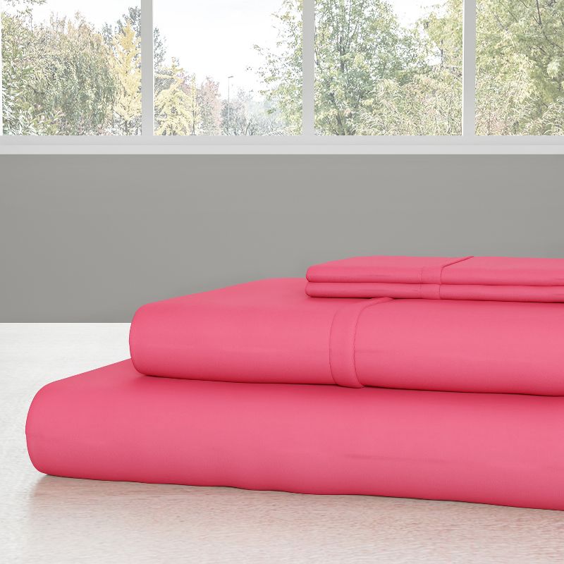 Hastings Home Twin XL Size Brushed Microfiber 3 Piece Bed Sheet and Linen Set with Stain Resistant Fitted and Flat Sheets - Pink, 3 of 4