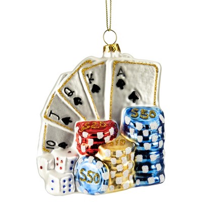 NORTHLIGHT 4" Playing Cards with Dice and Chips Poker Christmas Ornament - Silver