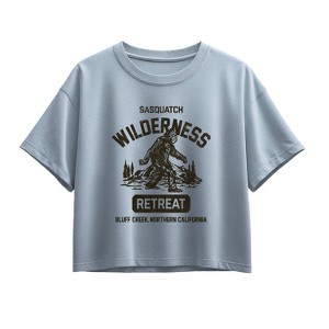 Girls' - Instant Message - Sasquatch Wilderness Retreat Short Sleeve Boxy Graphic T-Shirt - 1 of 3