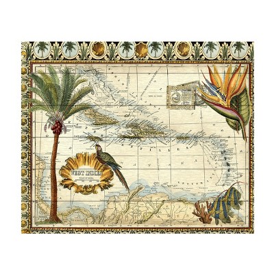 Tropical Map of West Indies Canvas Print with Poplar Hardwood Frame