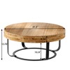 ORRD Modern Round Coffee Table, Wood Carving Pattern with Metal Legs for Living Room & Office, Black - 2 of 4
