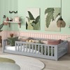 MAYEERTY Twin Floor Bed with Fence without Door, Rubber Wood Floor Guardrails Gray - 2 of 4
