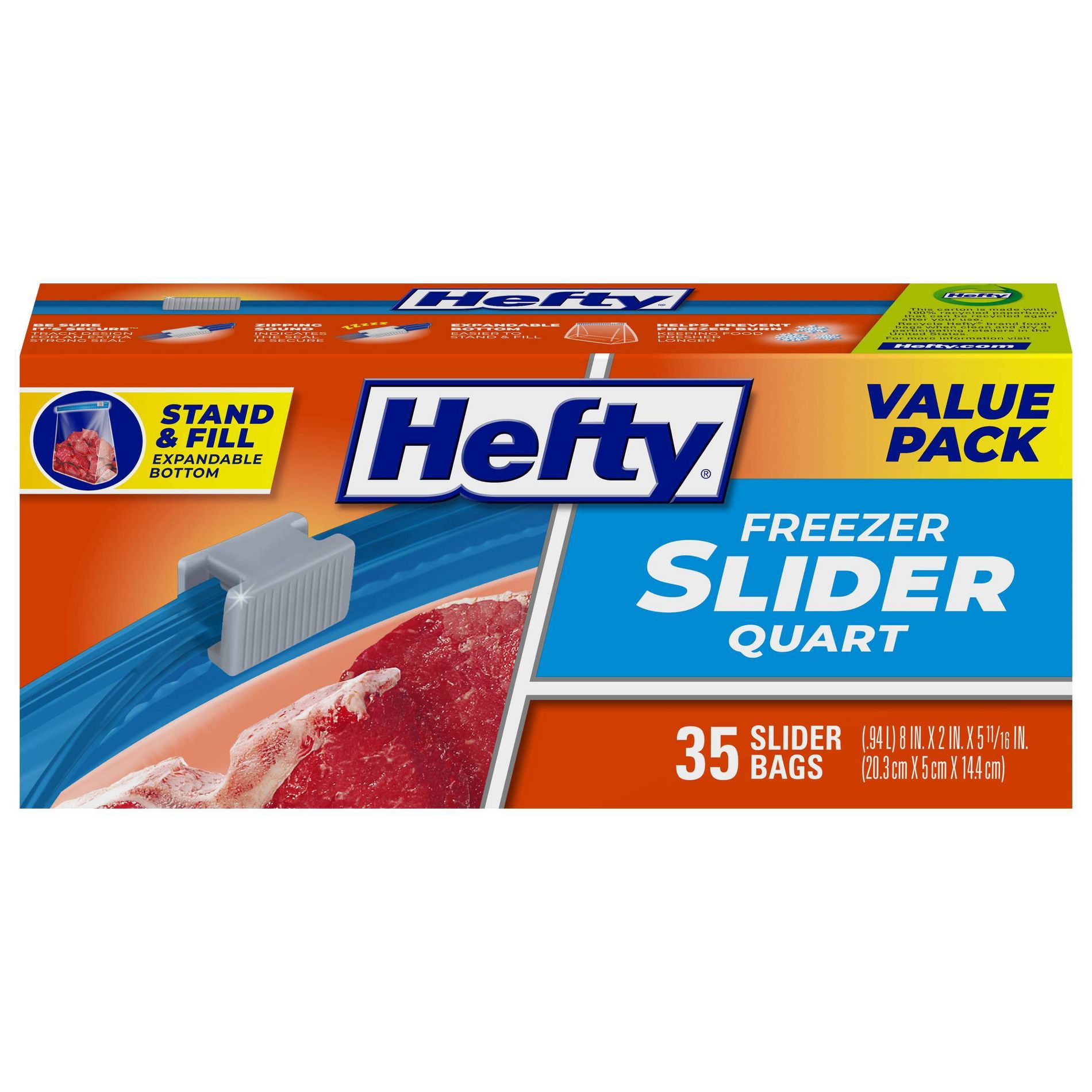Hefty Quart Freezer Storage Slider Bags - 35ct