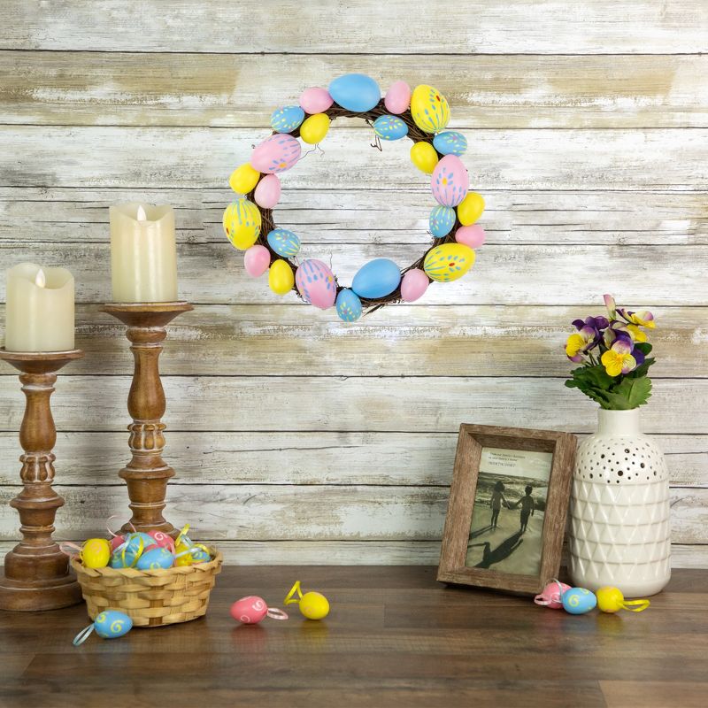 Northlight 10" Unlit Floral Stem Easter Egg Spring Grapevine Wreath - Yellow/Pink, 2 of 6