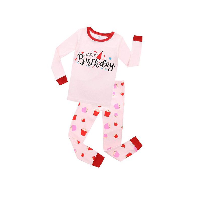 Elowel Girls Happy Birthday 2 Piece Pajama Set 100% Cotton Size 3 Pink, 1 of 2