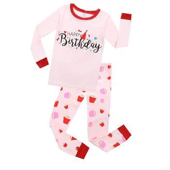 Elowel Girls Happy Birthday 2 Piece Pajama Set 100% Cotton Size 3 Pink