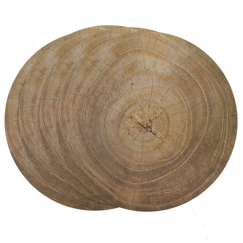 Saro Lifestyle Wood Print Placemat, 15" Round, Natural (Set of 4), 3 of 5