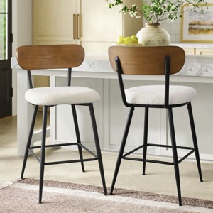 Modern Counter Bar Stools with Bouclé Seat and Ash Back, Armless Kitchen Island Chairs with Metal Frame and Black Metal Legs-Maison Boucle - 1 of 4