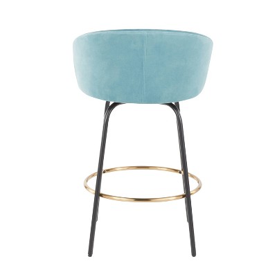 Claire Light Blue Velvet Swivel Counter Stools with Gold Accents