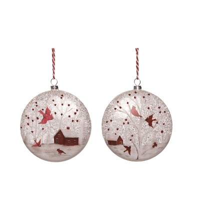Transpac Glass Hand Painted Cardinal Farms Ornament Set of 2 Christmas Home Decorations