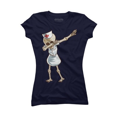 Junior's Design By Humans Halloween Dabbing Funny Skeleton Nurse RN Costume Gift By COVI T-Shirt