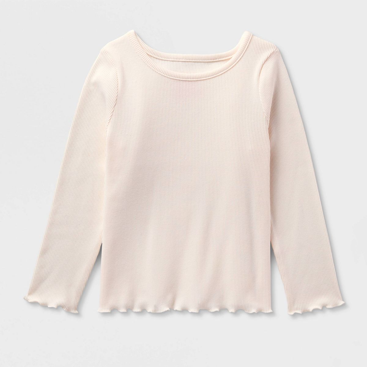 Baby and Toddler Girls' Solid Ribbed Scallop Hem Long Sleeve T-Shirt - Cat & Jack™ - thumbnail 2