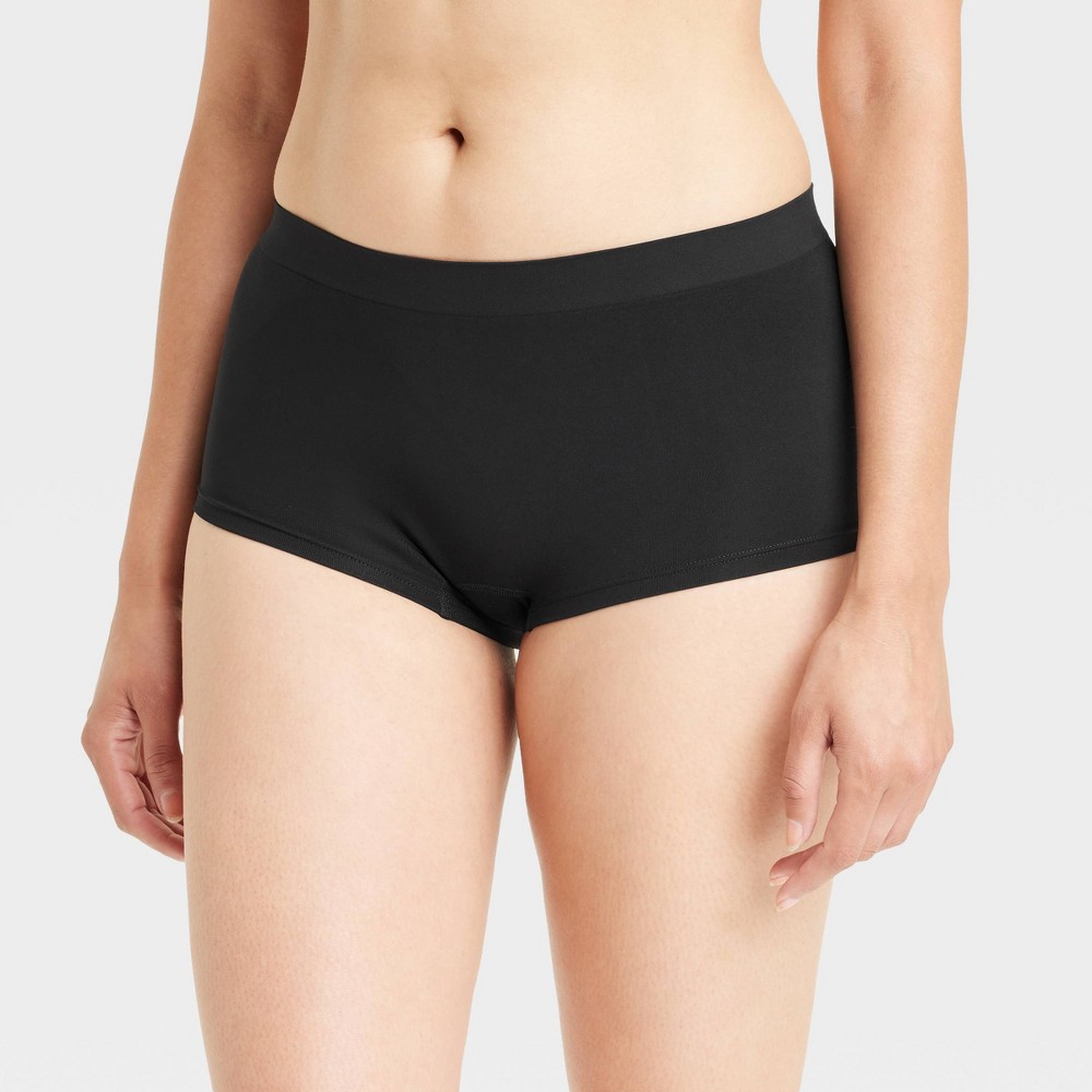 Women's Seamless Boy Shorts Underwear - Auden™ Black L: Mid Rise, Pull-On, Solid Pattern