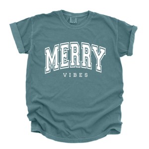 Simply Sage Market Merry Vibes Varsity Thick Outline Garment Dyed Tee - 1 of 4