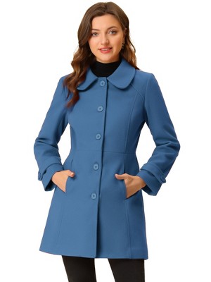 Allegra K Women's Peter Pan Collar Single Breasted Outwear Winter Buttoned Long Coat