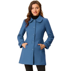Allegra K Women's Peter Pan Collar Single Breasted Outwear Winter Buttoned Long Coat - 1 of 4