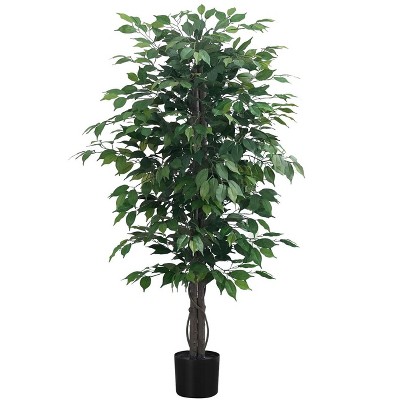 58" Tall Green Artificial Ficus Tree in Black Pot