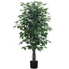 Monarch Specialties Artificial Plant 58 inch Tall Ficus Tree Indoor Faux Fake Floor Greenery Potted Decorative Green Leaves Black Pot - 2 of 4