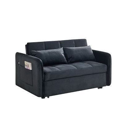 NicBex 55.5" Multifunctional Pull Out Sofa Bed Convertible Velvet Double Lounge Sofa with Side Pockets and USB Socket