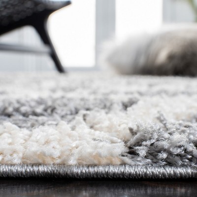 Ivory and Grey Handmade Synthetic Shag Rug, 11' x 15'