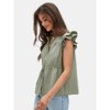 EXLURA Womens Button Down Blouses Casual Ruffle Cap Sleeve Crewneck Summer Peplum Drawstring Tops - 3 of 4