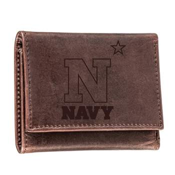 Evergreen NCAA Navy Midshipmen Brown Leather Trifold Wallet Officially Licensed with Gift Box