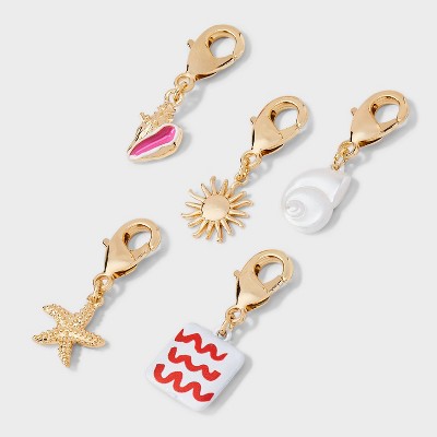 Shells Starfish Sun Charm Set 5pc - A New Day™ Gold/White/Red