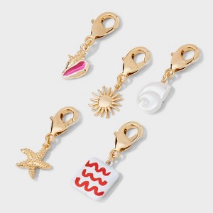 Shells Starfish Sun Charm Set 5pc - A New Day™ Gold/White/Red - 1 of 2