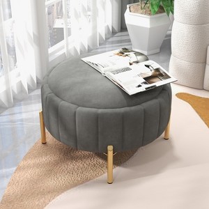 SEYNAR Modern Velvet Round Storage Ottoman with Gold Legs - 1 of 4