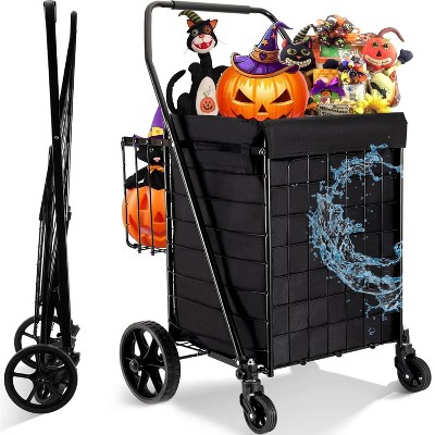 Musment Foldable Shopping Cart, Folding Grocery Cart with Encrypted Mesh Bottom, 360° Swivel Wheels Lightweight Trolley for Halloween, Shopping
